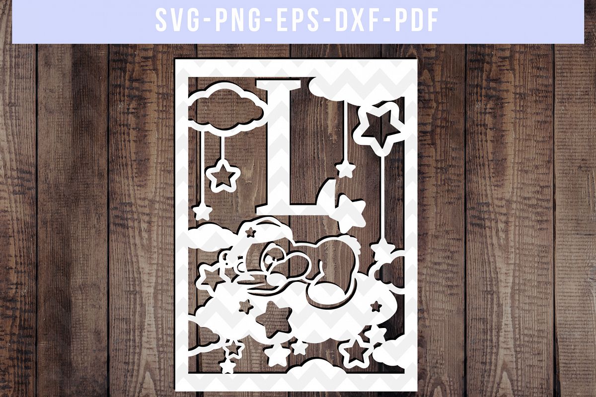 Nursery L Monogram Papercut Template, Kids Room Decor, DXF example image 1