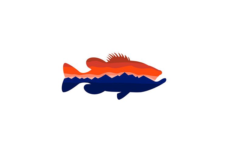 Largemouth Bass Mountains Silhouette Retro example image 1