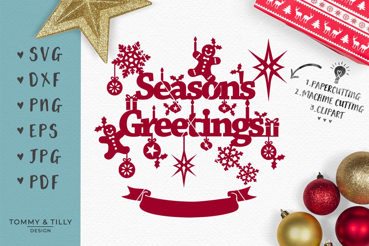 Season's Greetings - SVG EPS DXF PNG PDF JPG Cut File (120848) | SVGs