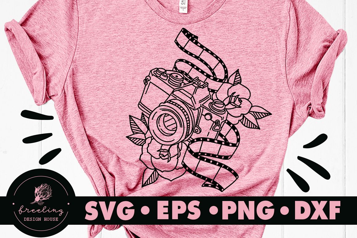 Retro Camera With Flowers And Film SVG DXF EPS PNG example image 1