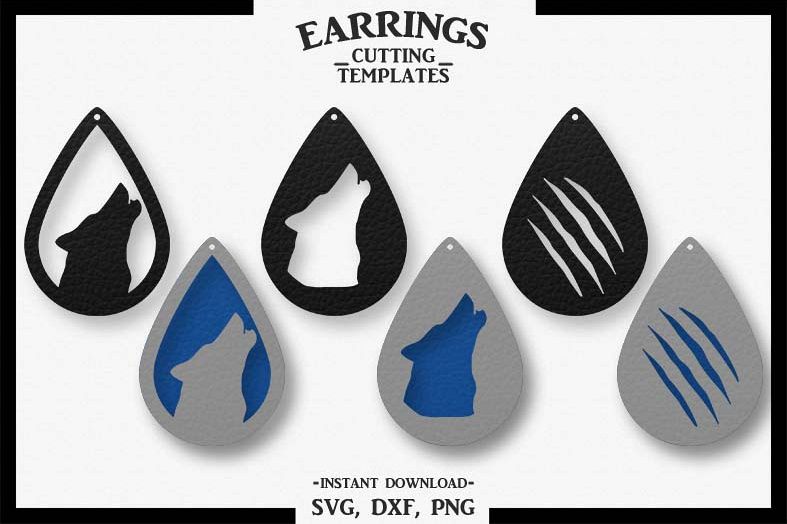 Download Wolf Earrings, Silhouette, Cricut, Cut File, SVG DXF PNG