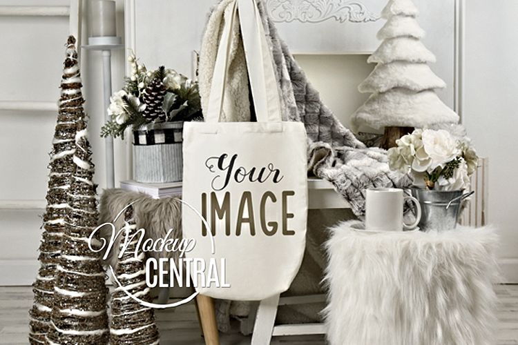 Download White Winter Christmas Tote Bag Mockup JPG on Chair ...