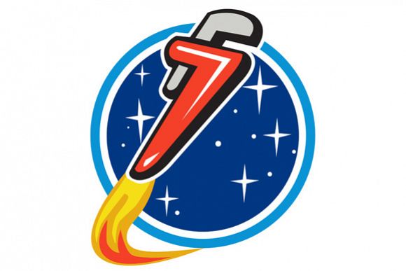 Pipe Wrench Rocket Blasting Off Orbit Space Circle Retro example image 1