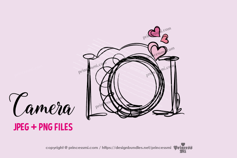 camera clipart - three little hearts example image 1
