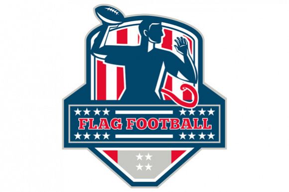 Flag Football QB Player Passing Ball Crest Retro example image 1