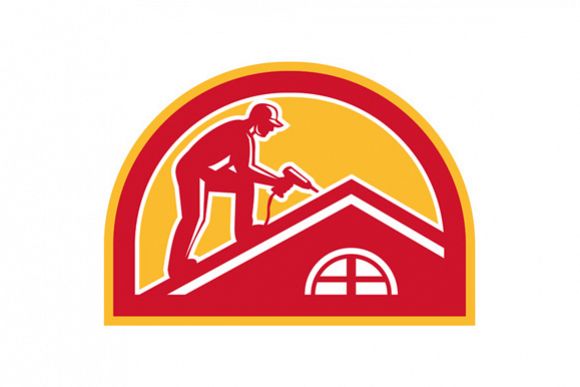 Roofer Working on Roof Half Circle Retro example image 1