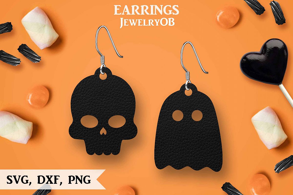 Halloween Earrings, Cut File, SVG DXF PNG Formats, Skull example image 1