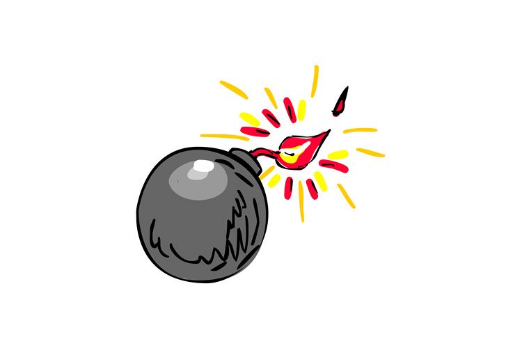 Black Ball Bomb Burning Fuse Drawing example image 1