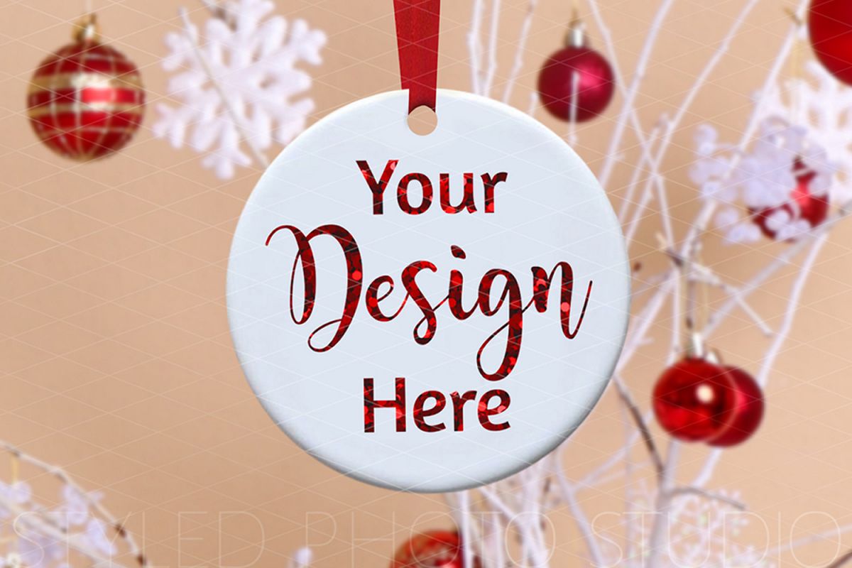 Round Ceramic Christmas Ornament Mockup Farmhouse Retro? example image 1