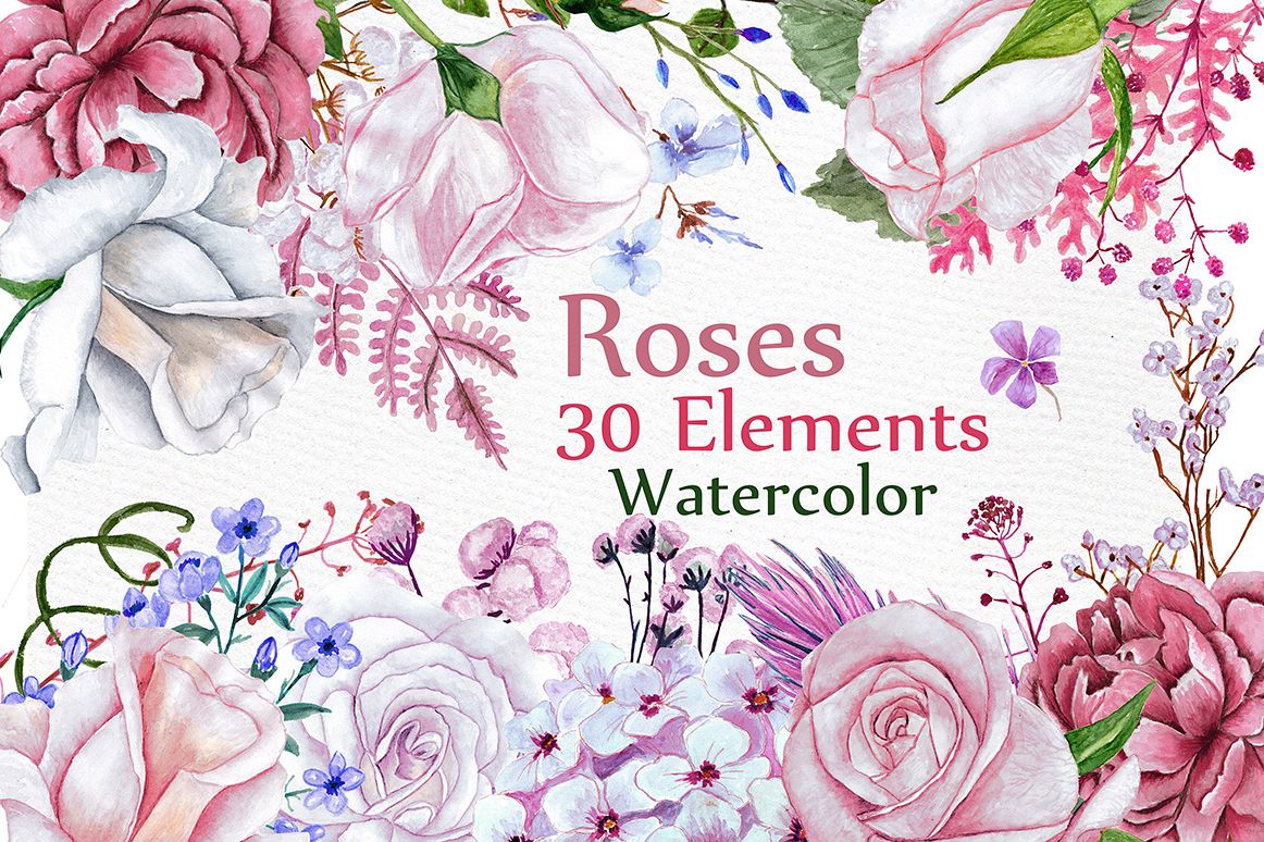 Watercolor roses clipart example image 1