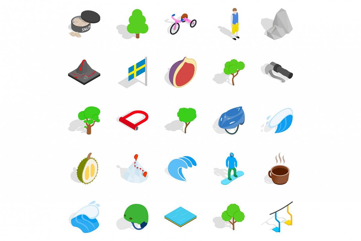 Camping in nature icons set, isometric style example image 1