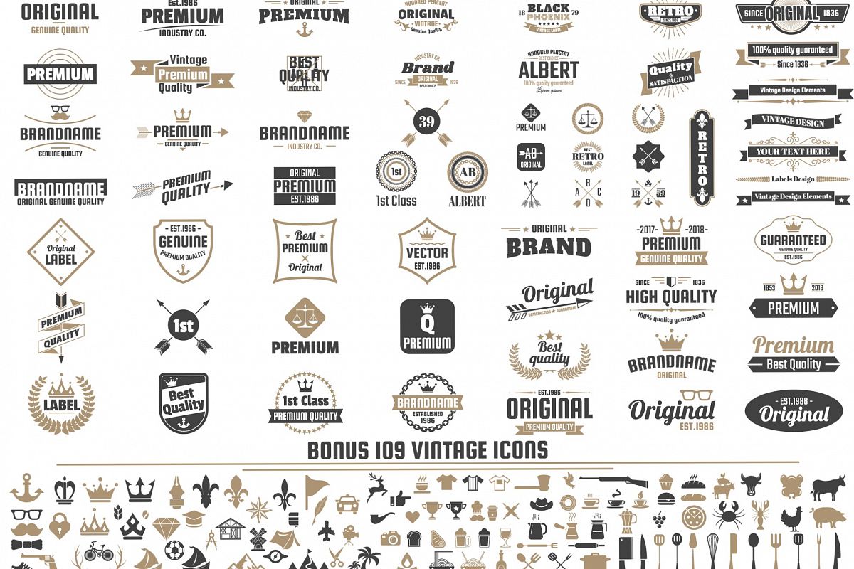 Vintage Badge & Objects Vector Set example image 1