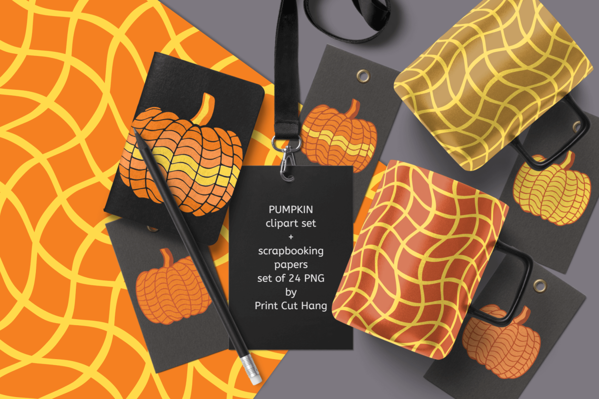 Pumpkins Clipart & Scrapbooking Papers Set of 24 PNG Files example image 1
