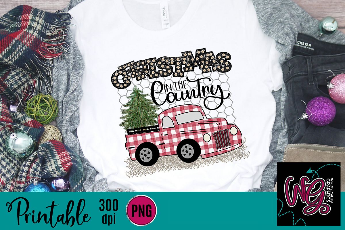 Christmas in the Country Plaid Truck Sublimation Printable example image 1