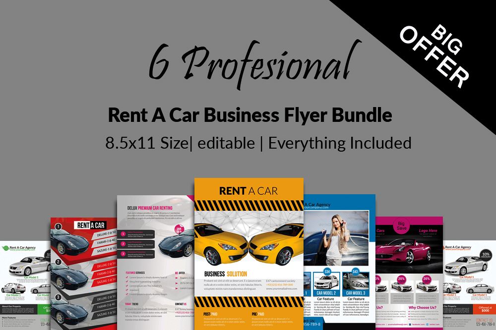 6 Rent A Car Flyers Bundle example image 1