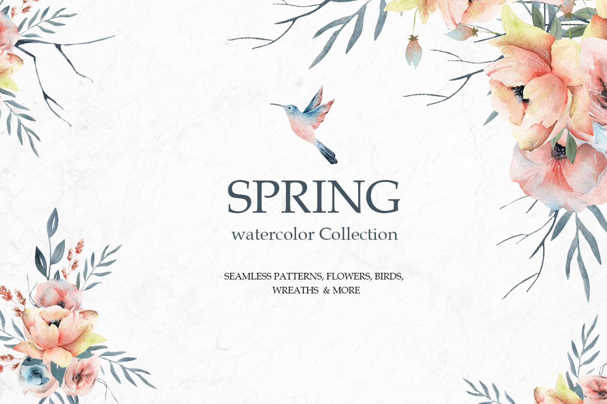 Spring Watercolor Collection, Summer coral and pink flowers example image 1