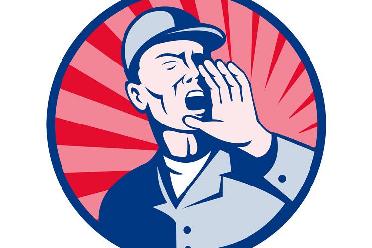 worker shouting hands on mouth example image 1