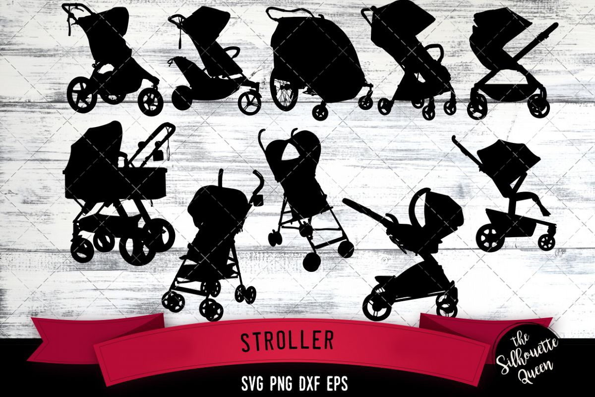 Stroller svg file, pram svg cut file, silhouette studio example image 1