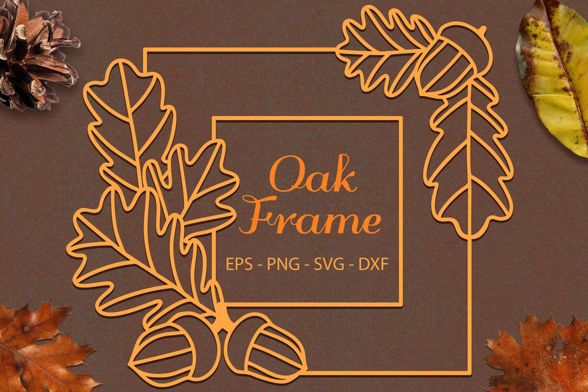 Oak Leaves Acorns Frame svg png dxf eps - Oak Paper Cut example image 1
