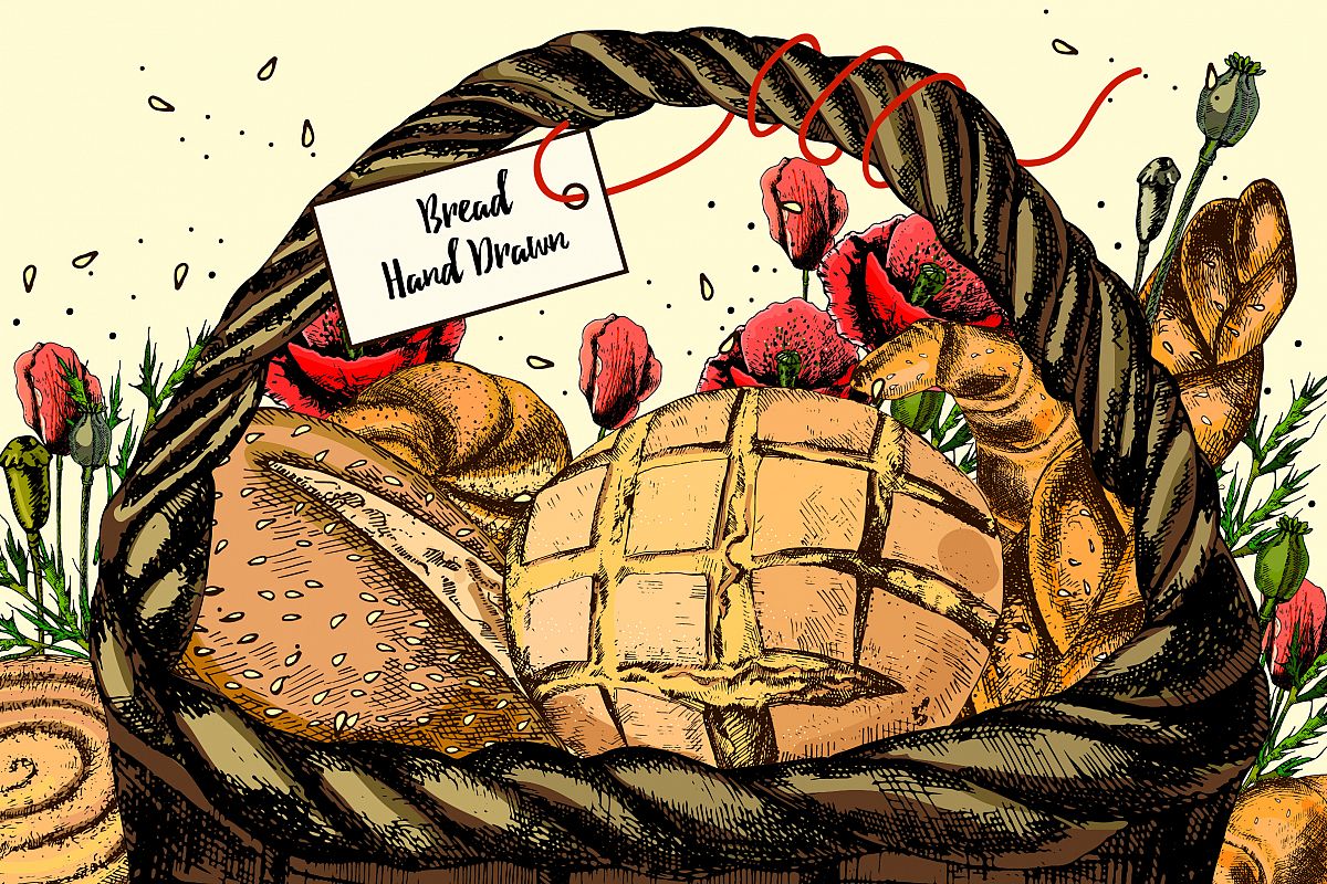 Bread and pastries. Hand drawing. example image 1