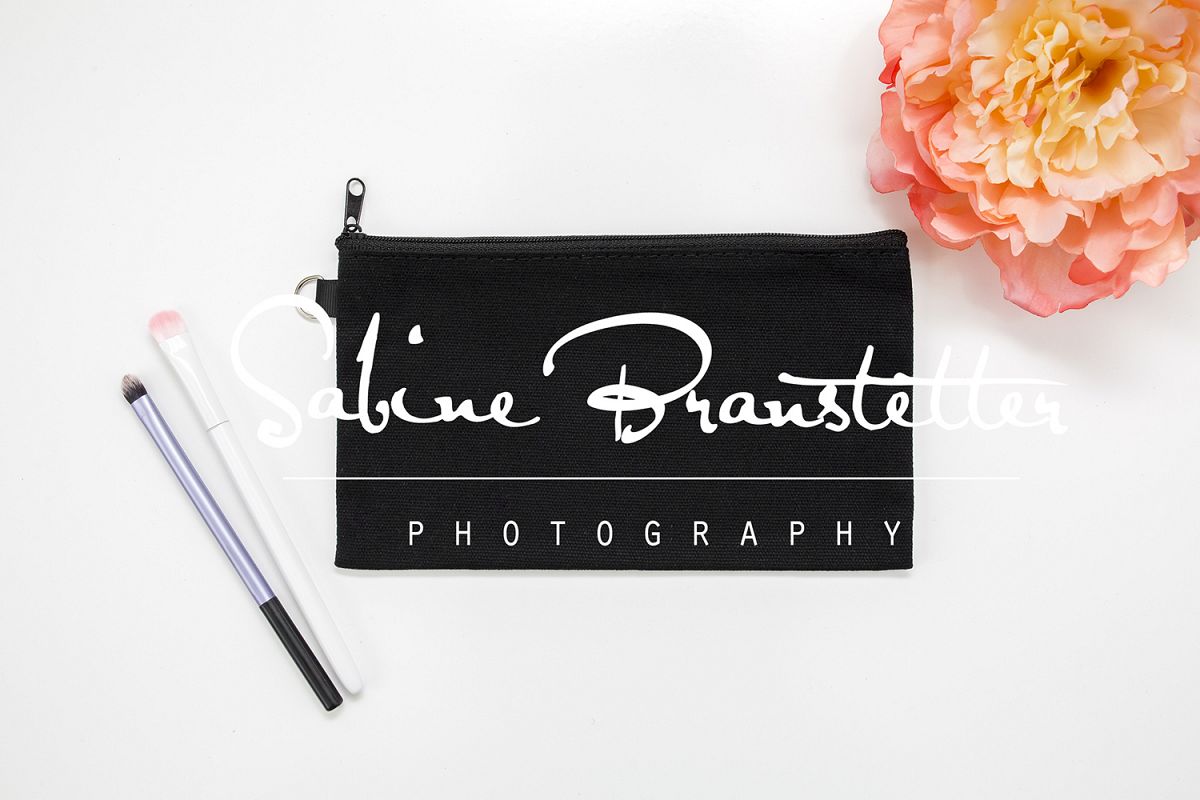Styled Stock Photography Black Makeup Bag Mockup example image 1