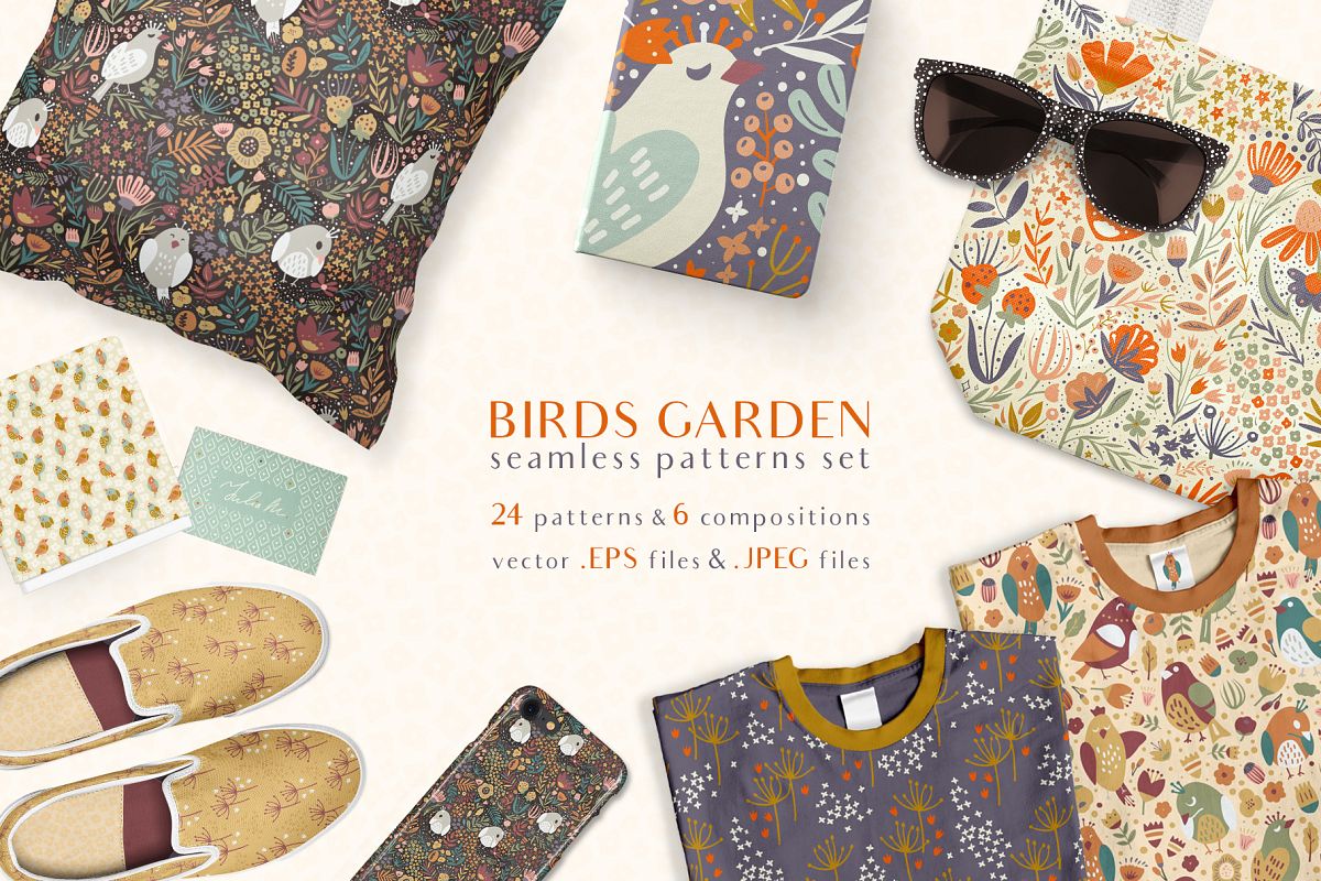 Birds Garden - Seamless Patterns Set example image 1