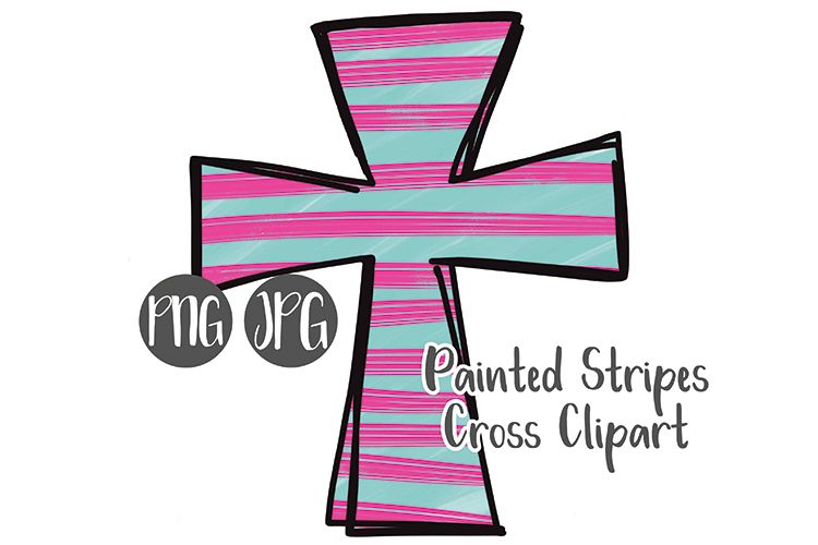 Hand Drawn Easter Cross Clipart - Painted Stripes #4 example image 1