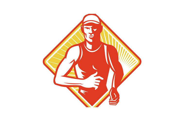Male Marathon Runner Running Retro Woodcut example image 1