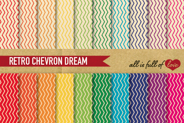 Chevron Digital Paper in Rainbow Colors with Vintage Background Paper Zig Zag Patterns example image 1