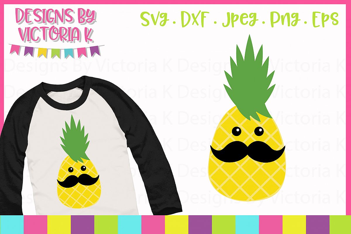 Pineapple with moustache, Summer SVG Cut File example image 1