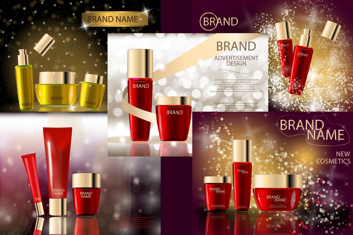 Glamorous Beauty Care Products Packages, Mock-ups, 3D Realistic Vector template example image 1