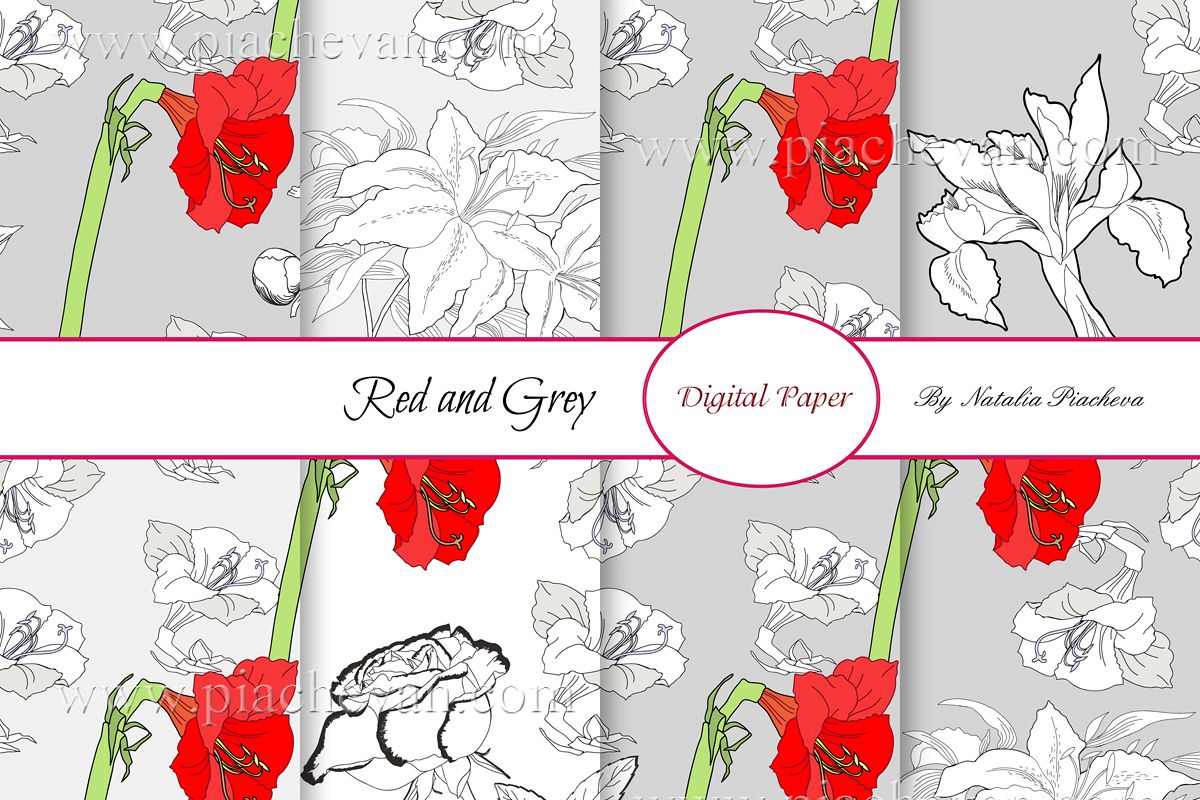 Digital Paper.Red and Grey example image 1