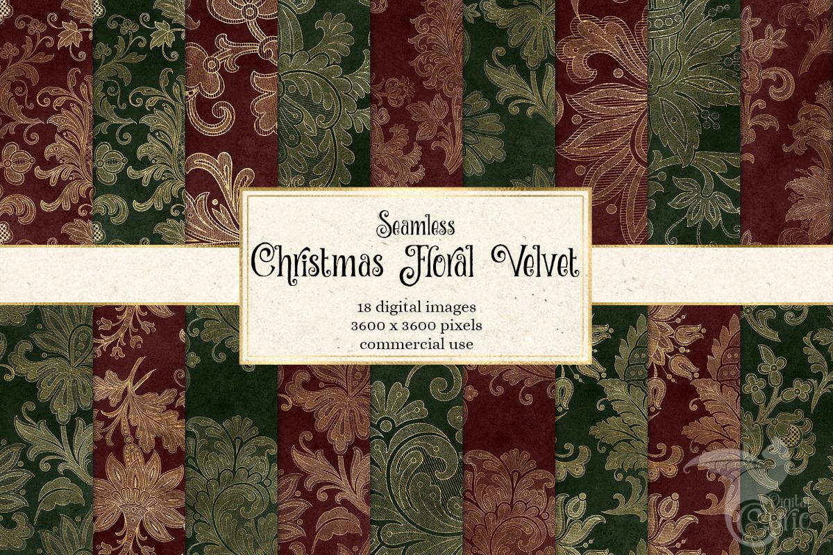 Christmas Floral Velvet Digital Paper example image 1