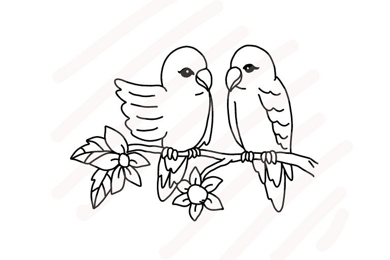 Love Birds Line Drawing - SVG/JPG/PNG Hand Drawing (63445 ...