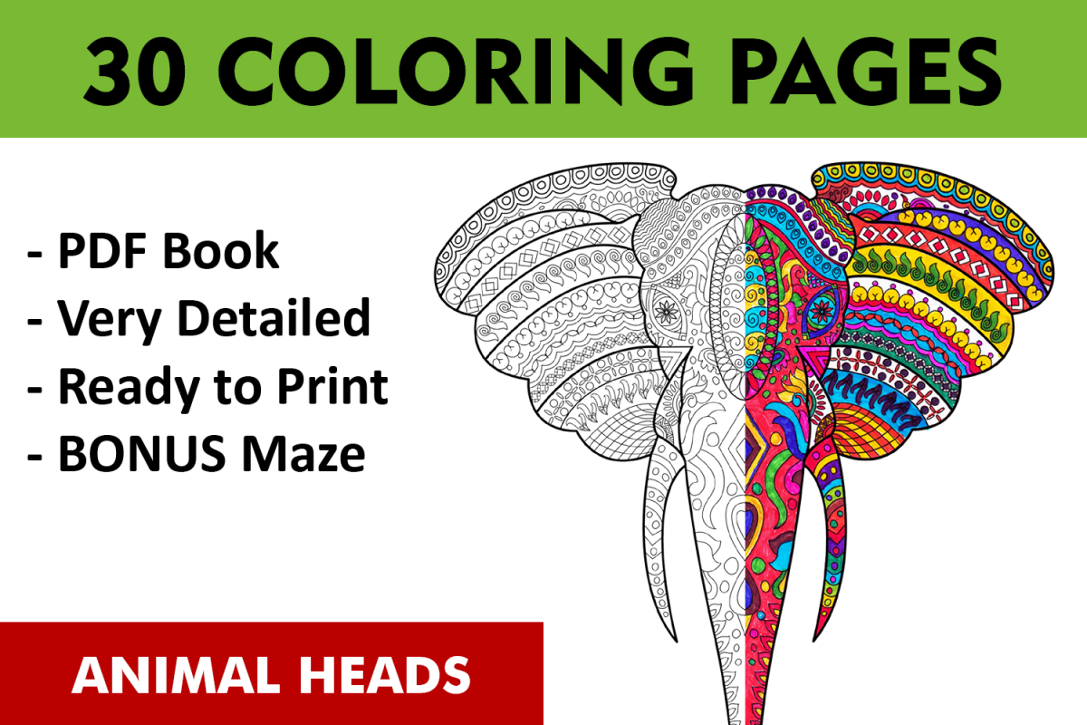 30 Animal Heads Coloring Pages example image 1