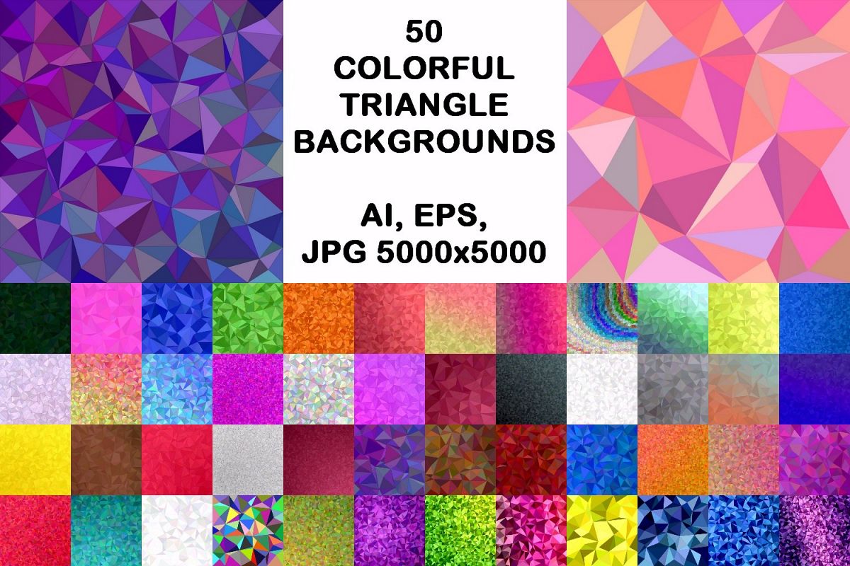 50 colorful triangle backgrounds (AI, EPS, JPG 5000x5000) example image 1
