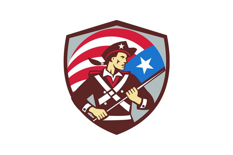 American Patriot Holding Brandish USA Flag Crest Retro example image 1