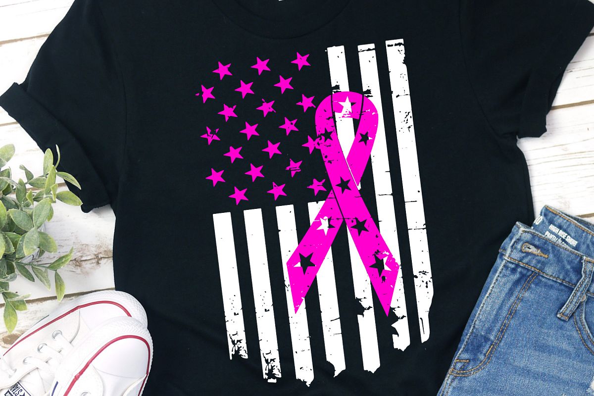Breast Cancer USA Flag Grunge Distressed Football SVG example image 1