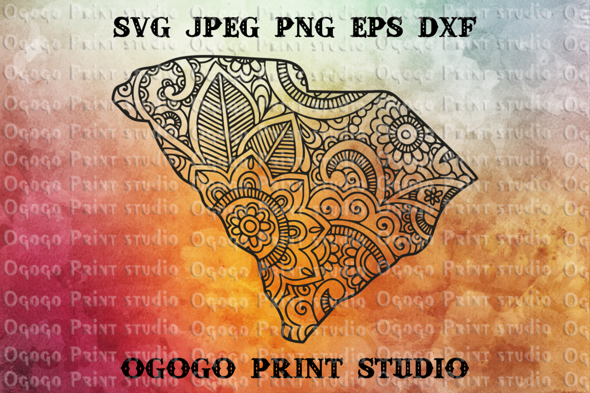 South Carolina SVG, Map Zentangle SVG, Mandala svg example image 1