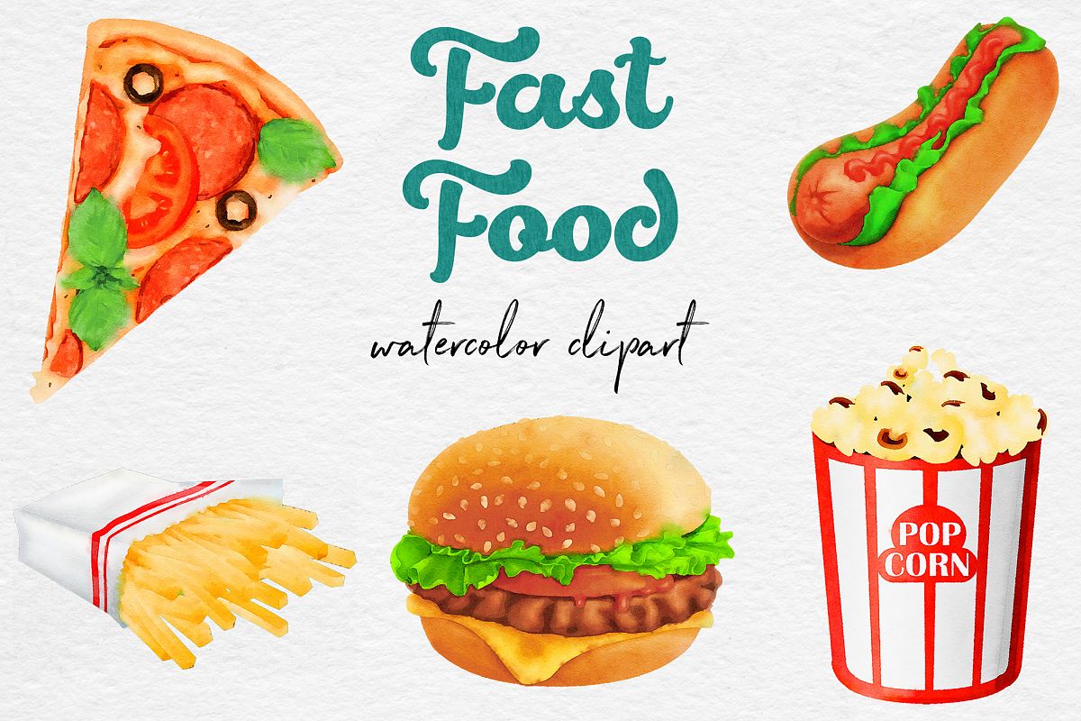 Watercolor Fast Food Clipart example image 1
