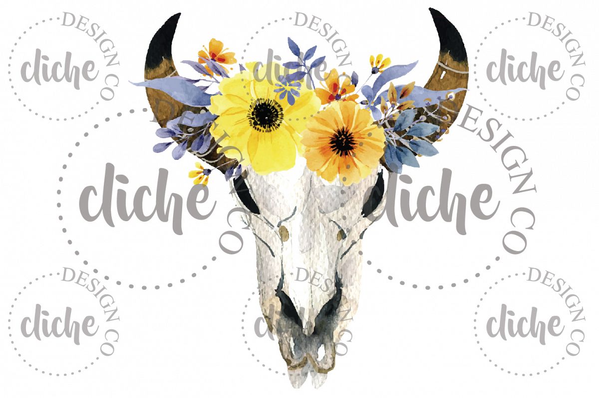Rustic Floral Skull Sublimation Design example image 1