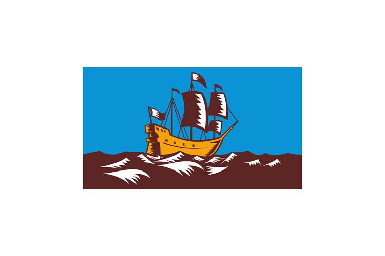 Tall Sailing Ship Retro Woodcut example image 1