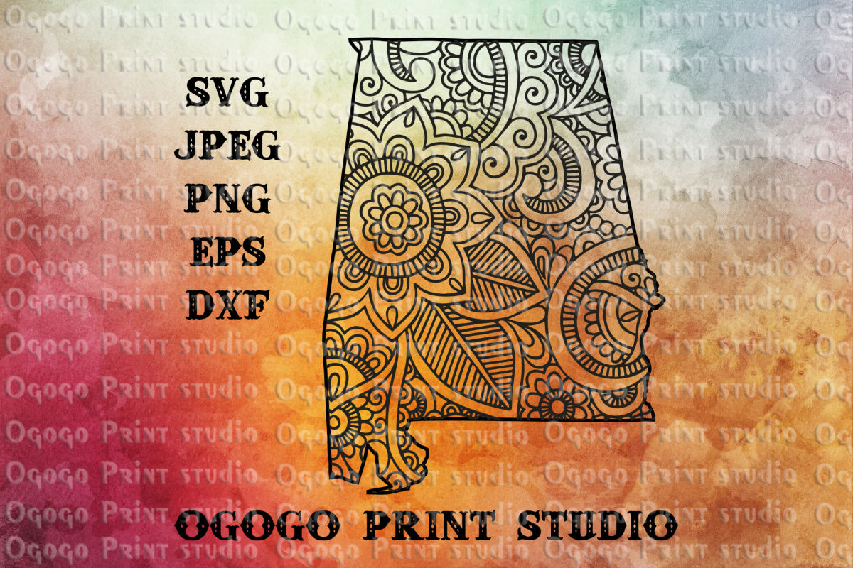 Alabama Map SVG, Zentangle SVG, Travel svg, Mandala svg example image 1
