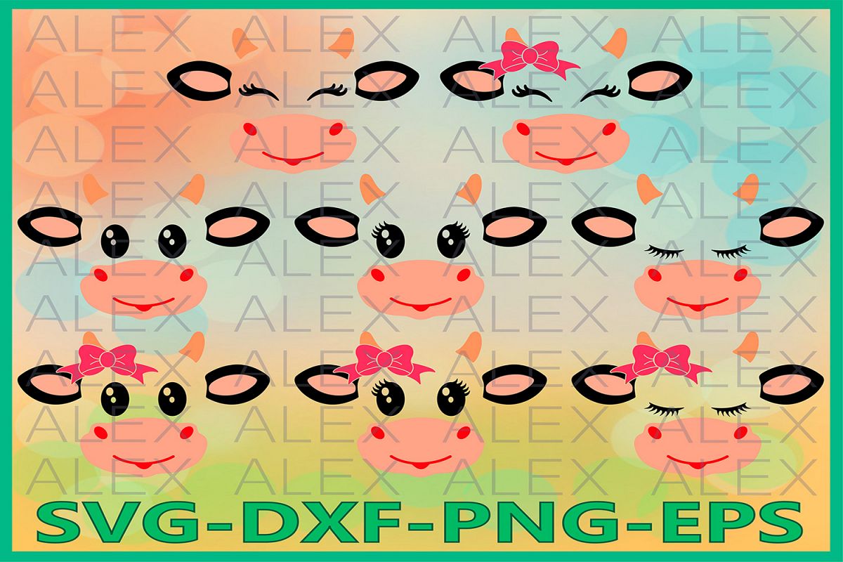 Cow Svg Files, Cow face svg, Cow Eyelashes SVG, Farm svg example image 1