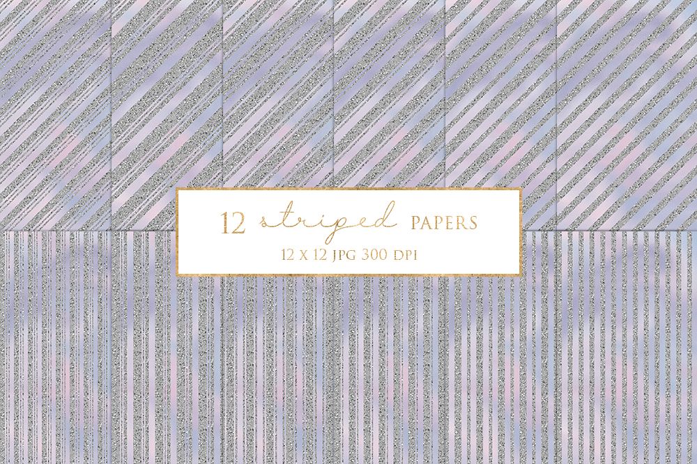 12 Silver Striped Digital Paper Pack example image 1