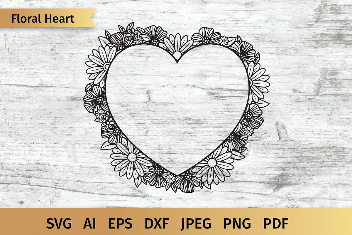Heart Floral Frame SVG example image 1