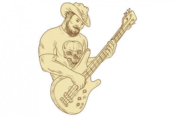 Cowboy Bass Guitar Isolated Drawing example image 1