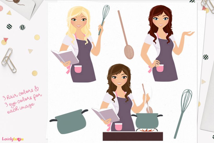 Woman cooking character clip art L181 Brook example image 1