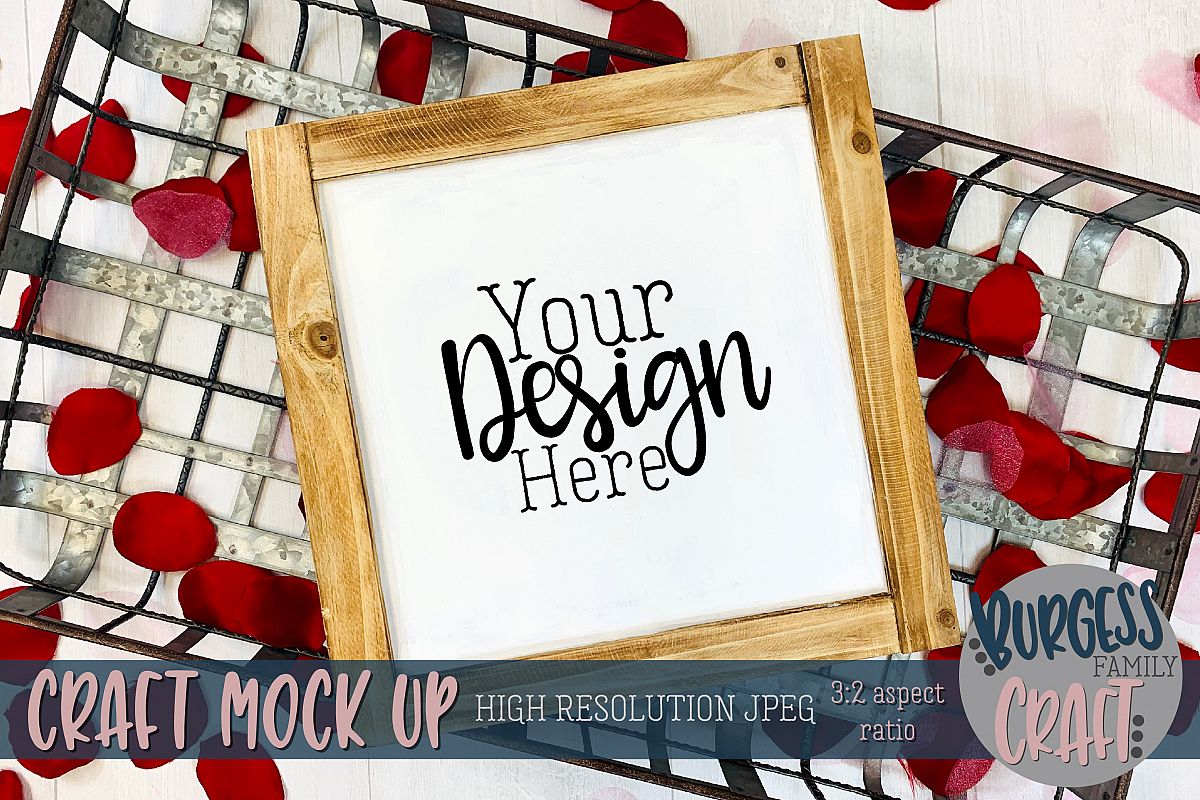 Valentine square wood sign Craft mock up example image 1