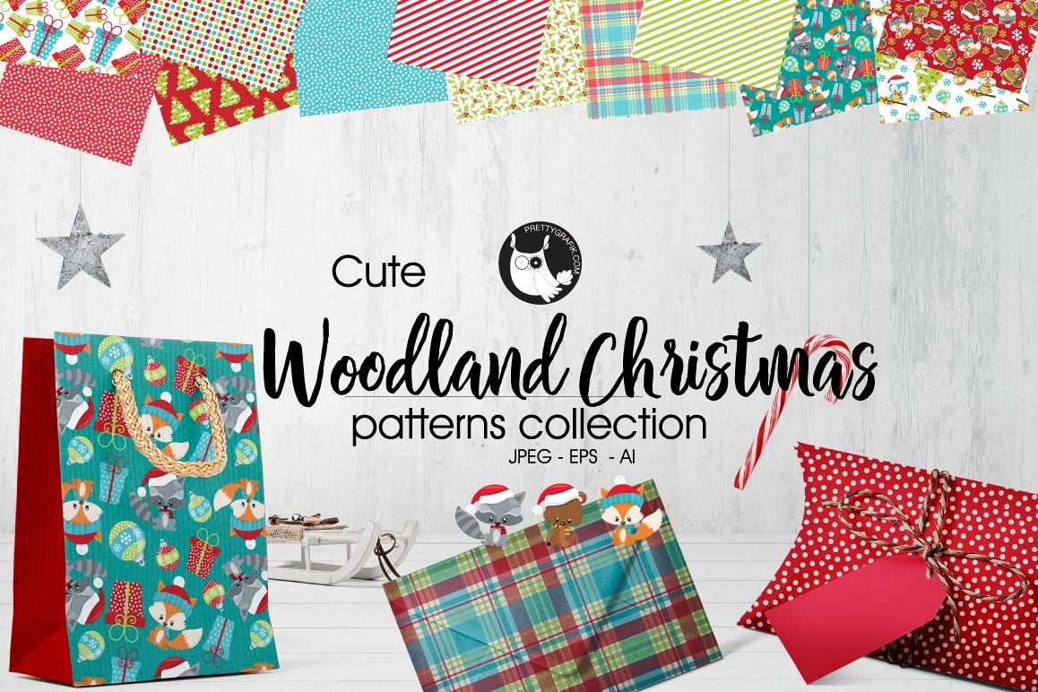 WOODLAND-CHRISTMAS, digital papers example image 1